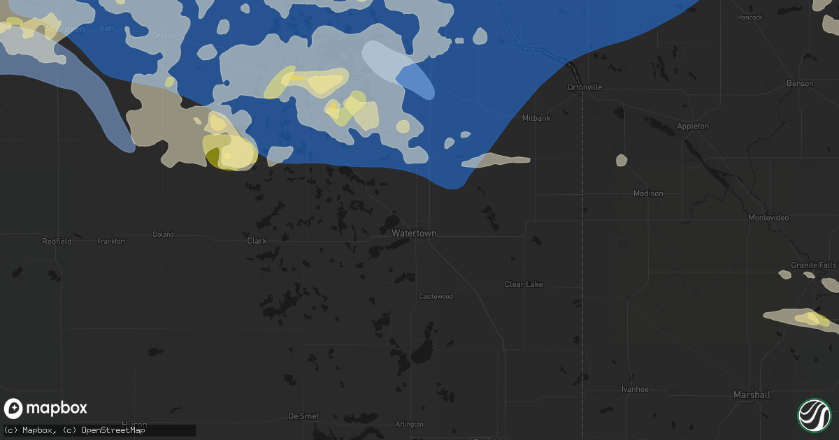 Hail map in Watertown, SD on July 7, 2026