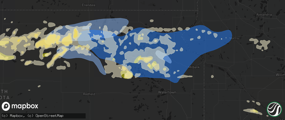 Hail map in Webster, SD on July 7, 2026