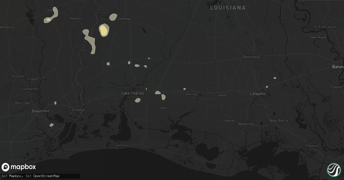 Hail map in Welsh, LA on July 7, 2026