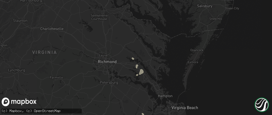 Hail map in West Point, VA on July 7, 2026