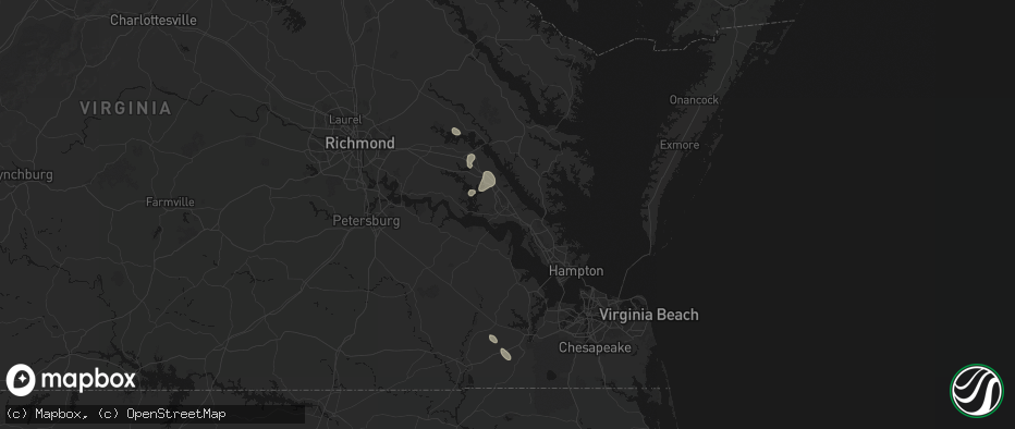 Hail map in Williamsburg, VA on July 7, 2026