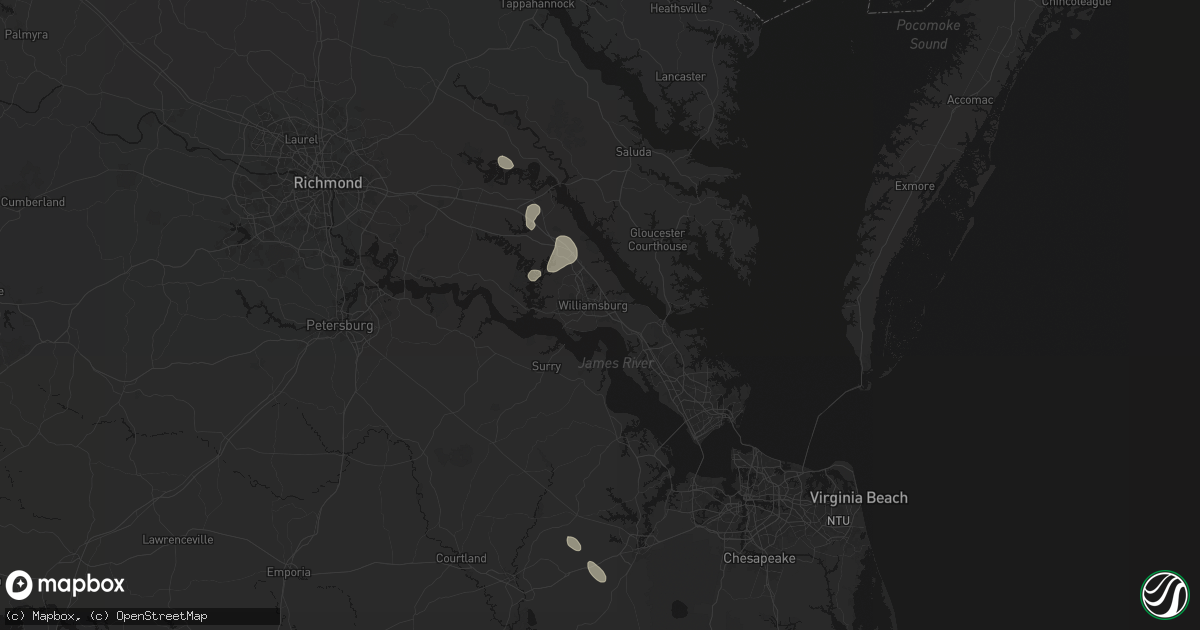 Hail map in Williamsburg, VA on July 7, 2026