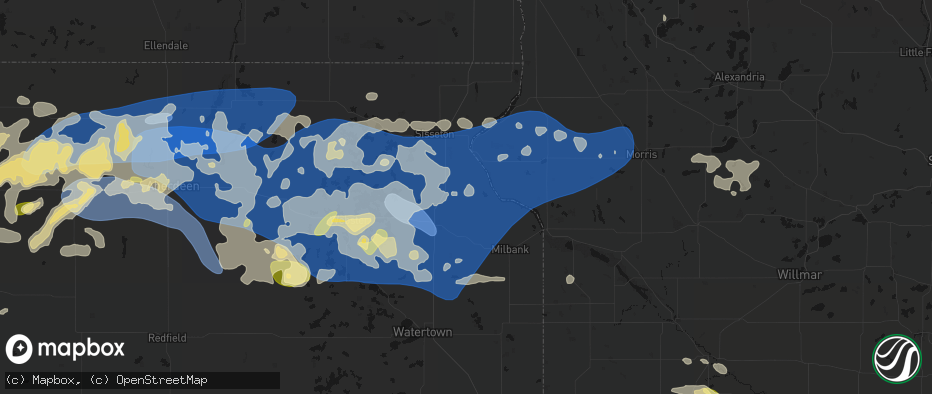 Hail map in Wilmot, SD on July 7, 2026