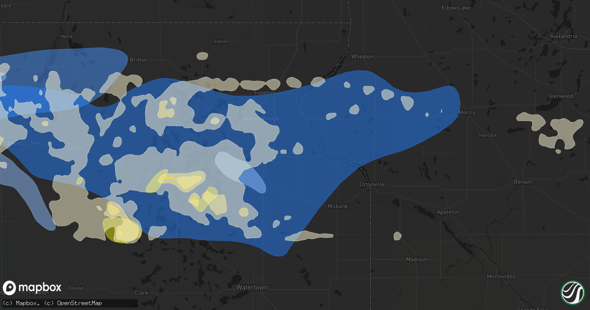 Hail map in Wilmot, SD on July 7, 2026