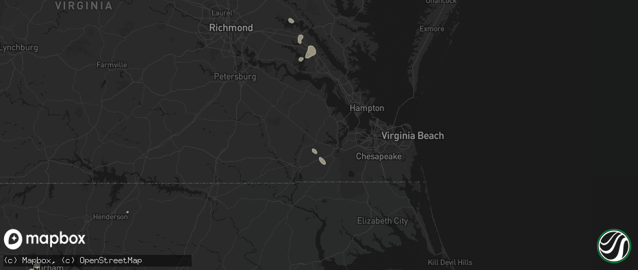 Hail map in Windsor, VA on July 7, 2026