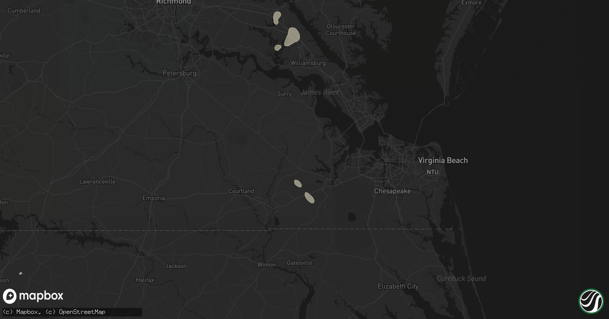 Hail map in Windsor, VA on July 7, 2026