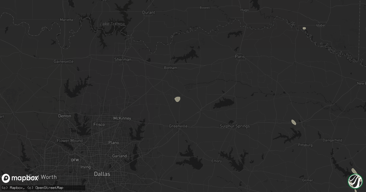 Hail map in Wolfe City, TX on July 7, 2026