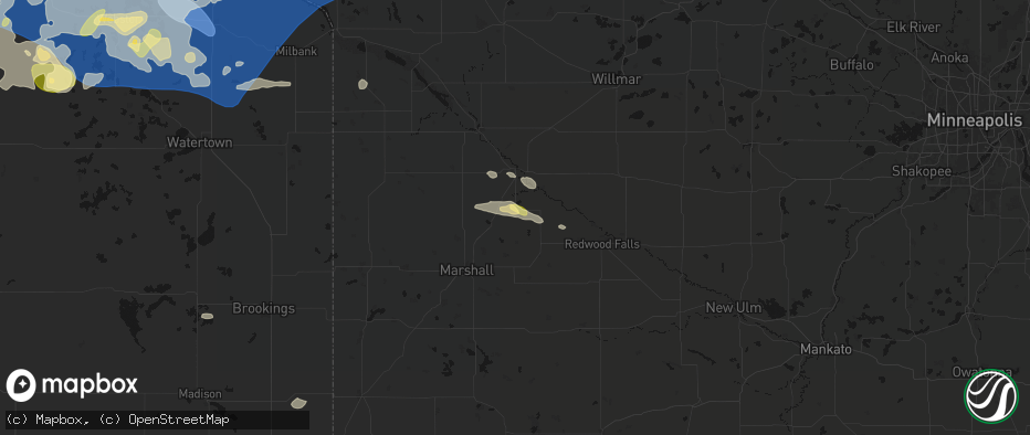 Hail map in Wood Lake, MN on July 7, 2026