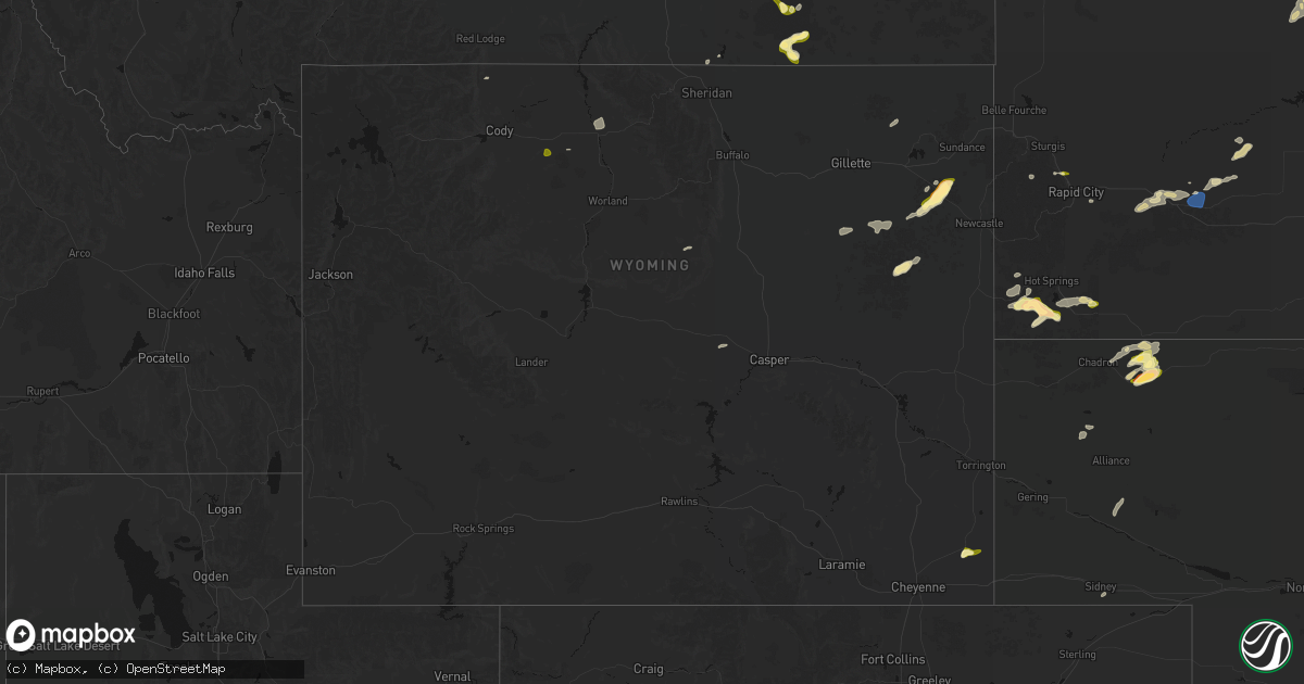 Hail map in Wyoming on July 7, 2026