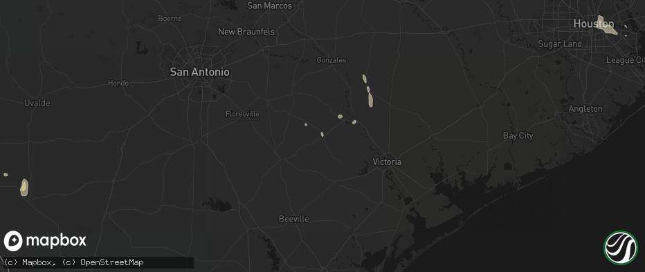 Hail map in Yorktown, TX on July 7, 2026