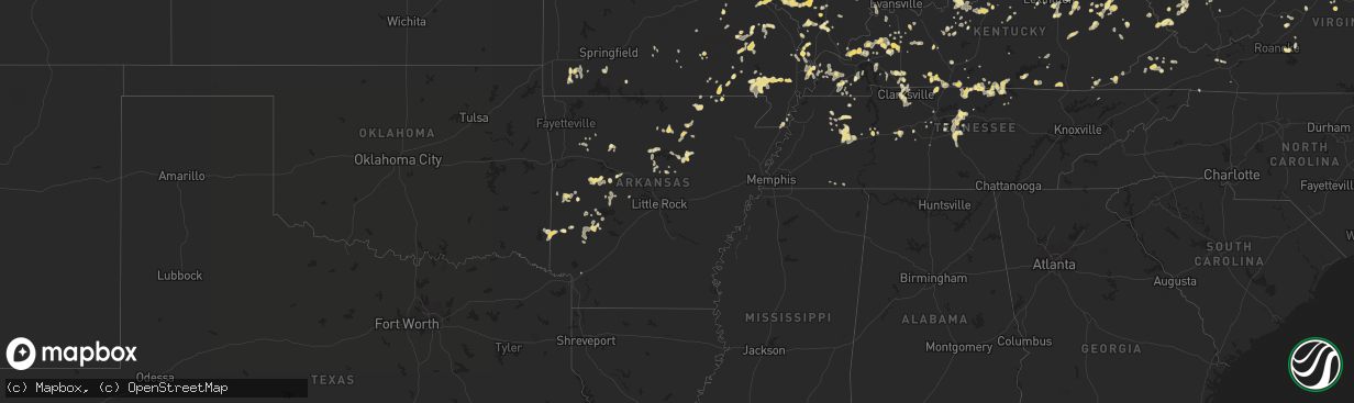 Hail map in Arkansas on July 8, 2012