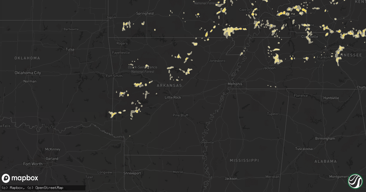 Hail map in Arkansas on July 8, 2012