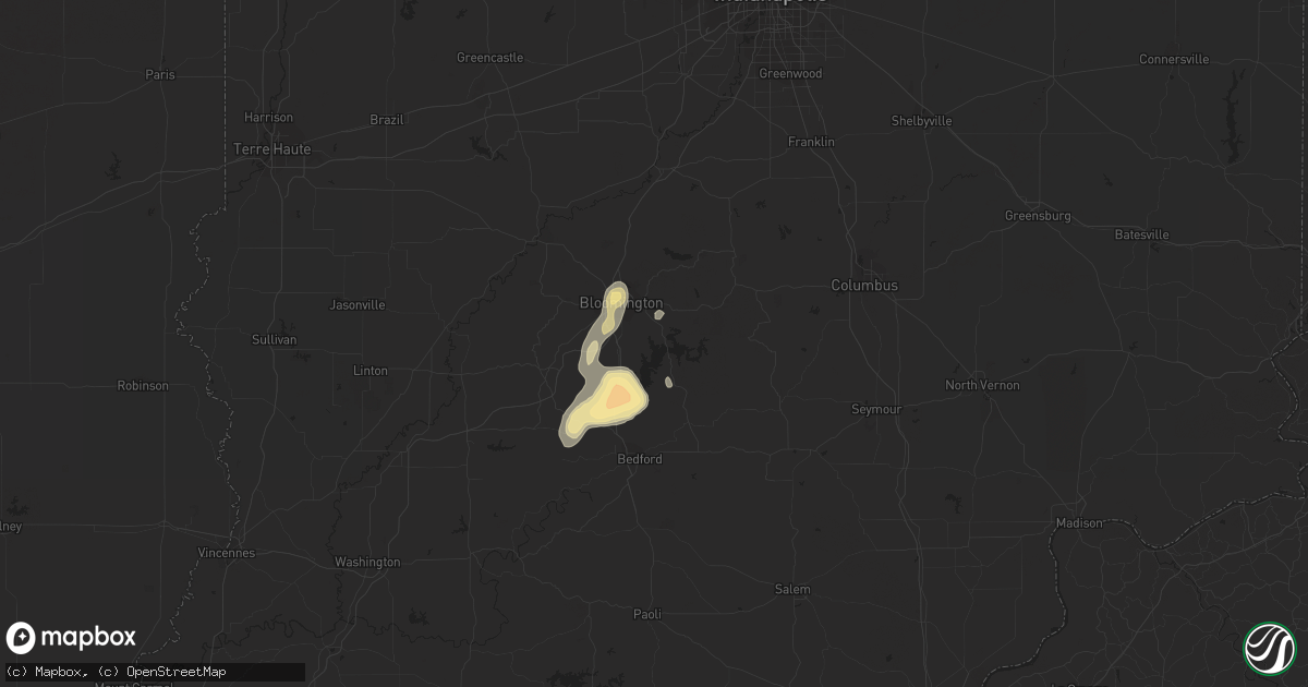 Hail map in Bloomington, IN on July 8, 2012