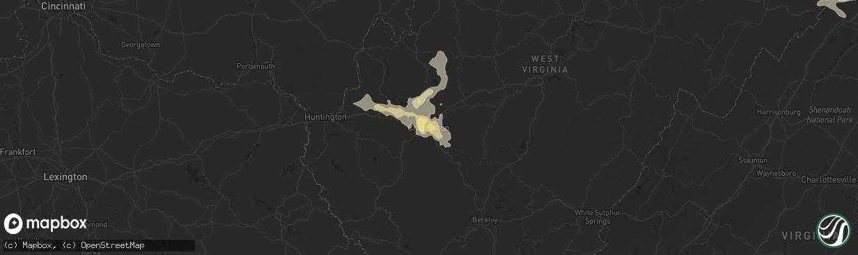 Hail map in Charleston, WV on July 8, 2012