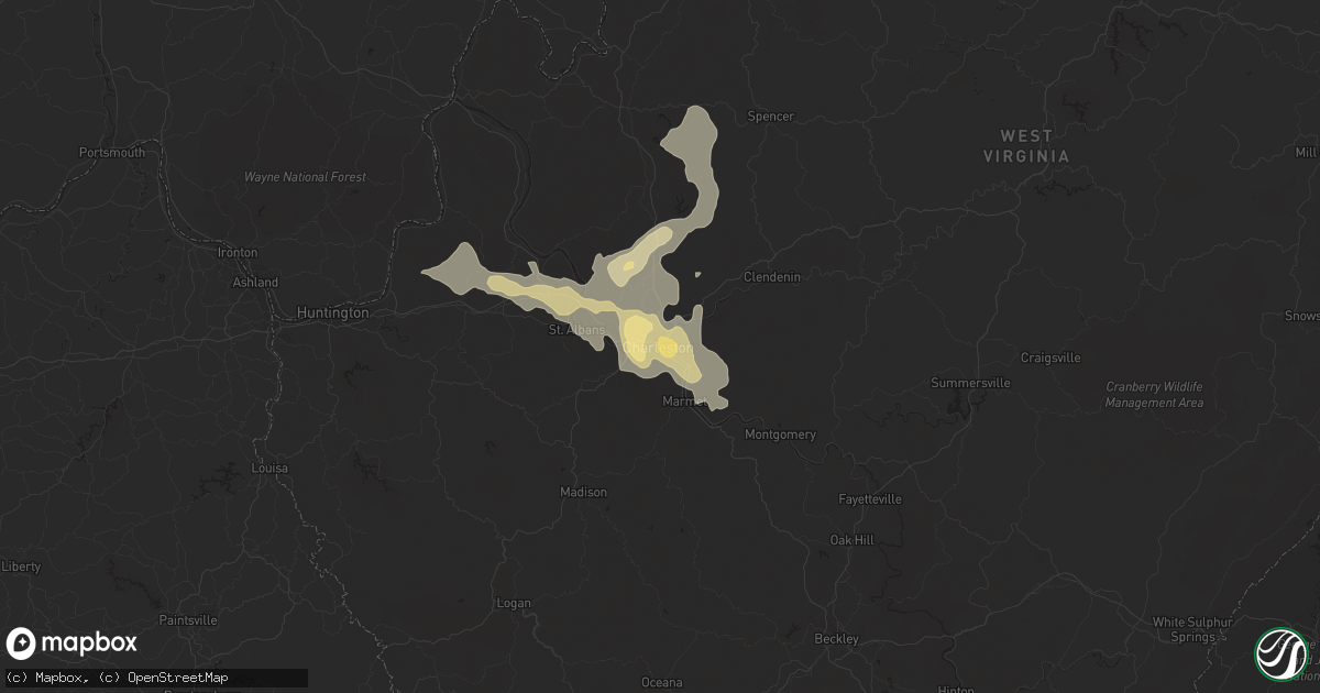 Hail map in Charleston, WV on July 8, 2012