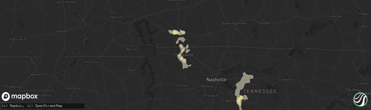 Hail map in Clarksville, TN on July 8, 2012