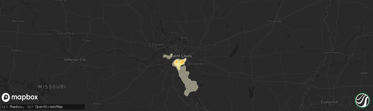 Hail map in East Saint Louis, IL on July 8, 2012