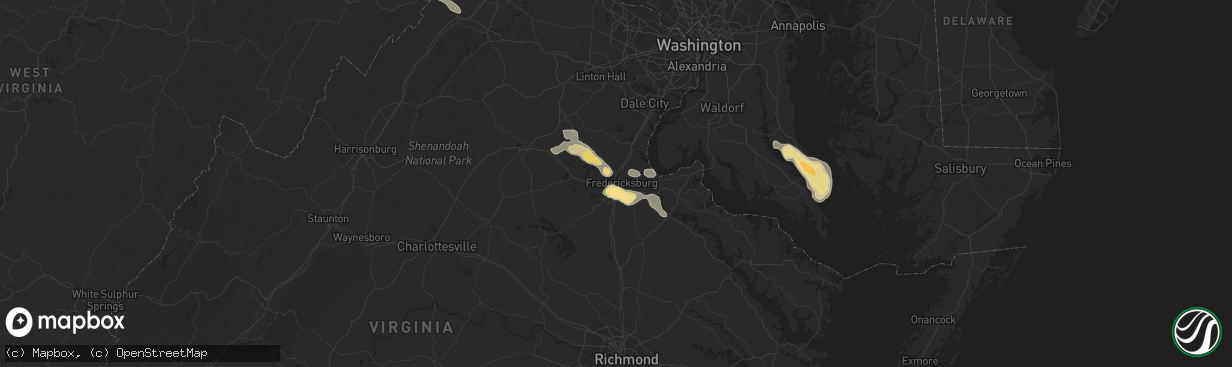 Hail map in Fredericksburg, VA on July 8, 2012