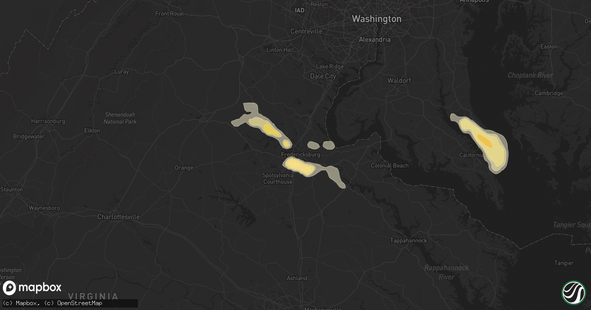Hail map in Fredericksburg, VA on July 8, 2012