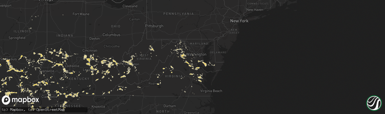 Hail map in Maryland on July 8, 2012