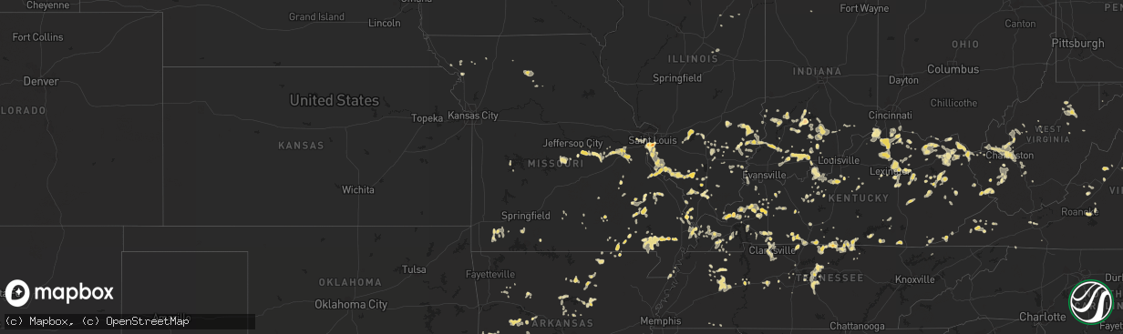 Hail map in Missouri on July 8, 2012