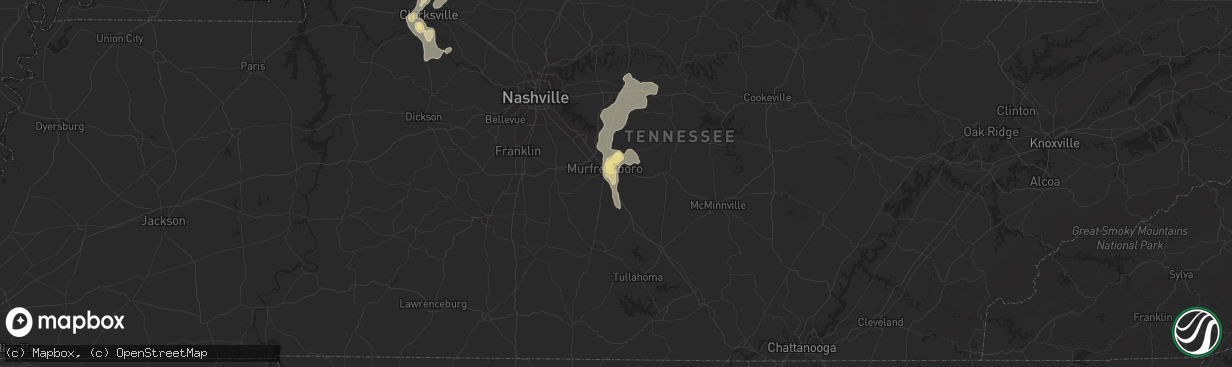 Hail map in Murfreesboro, TN on July 8, 2012