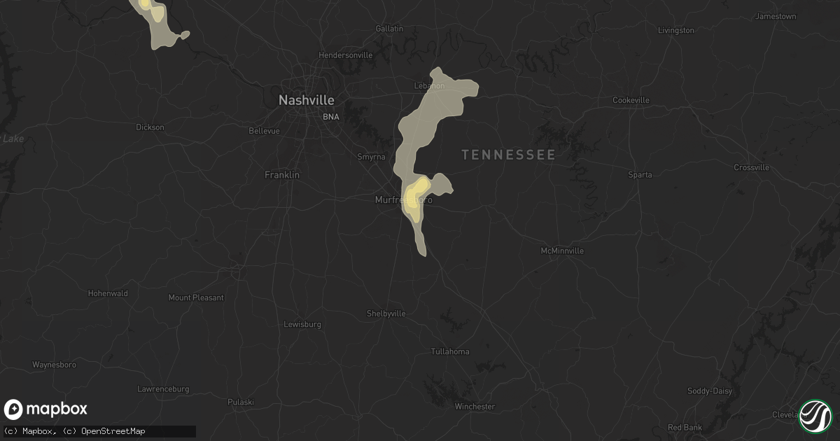 Hail map in Murfreesboro, TN on July 8, 2012