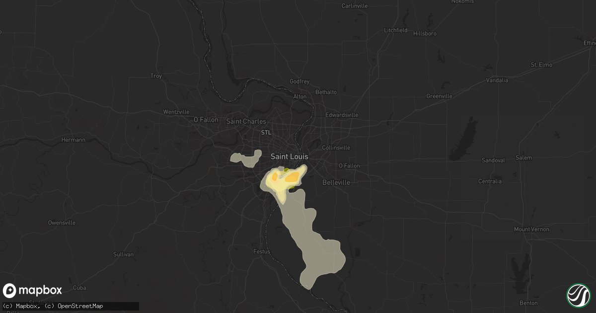 Hail map in Saint Louis, MO on July 8, 2012