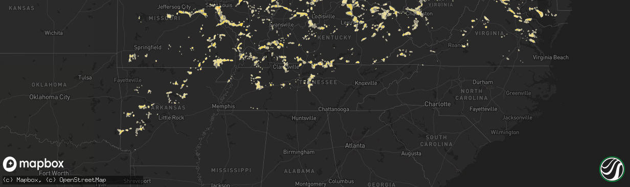 Hail map in Tennessee on July 8, 2012