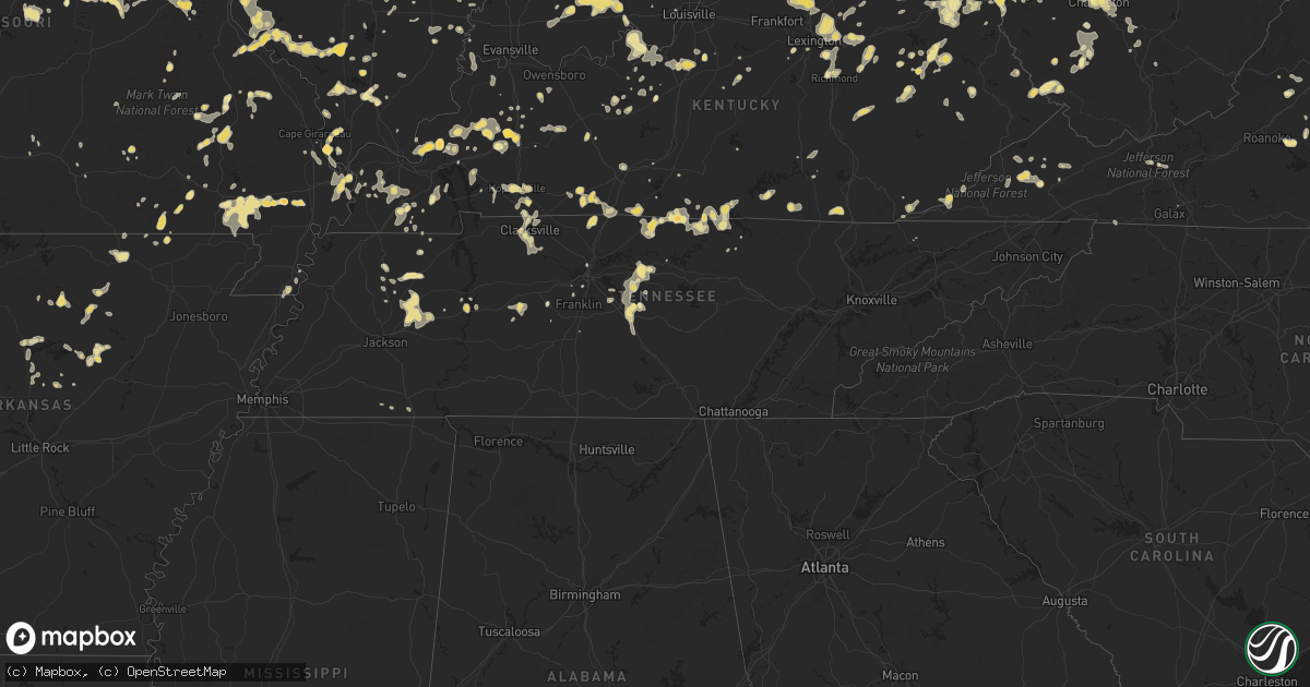 Hail map in Tennessee on July 8, 2012