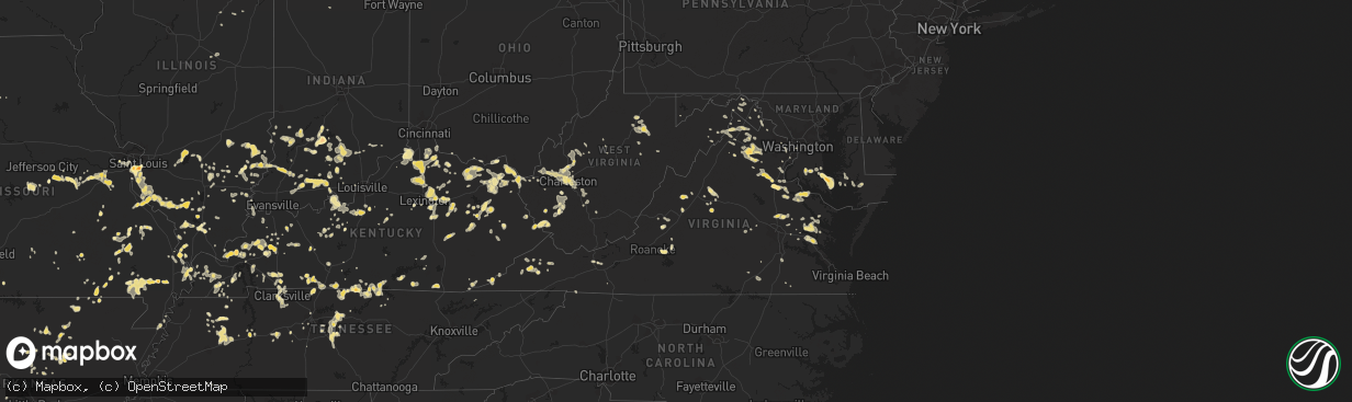 Hail map in Virginia on July 8, 2012