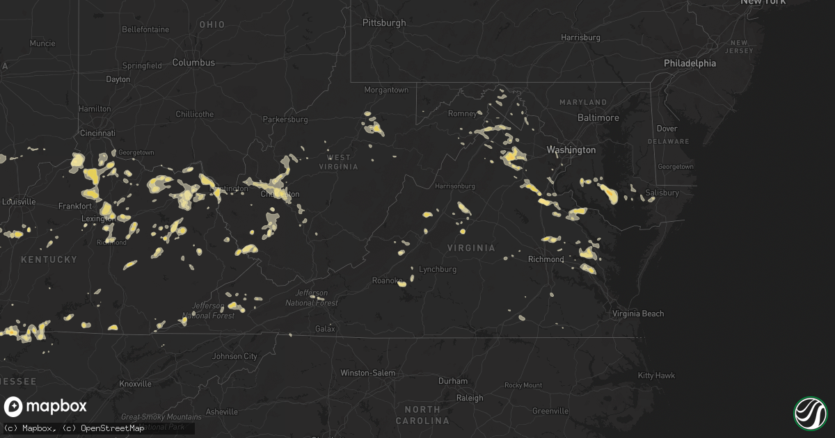 Hail map in Virginia on July 8, 2012