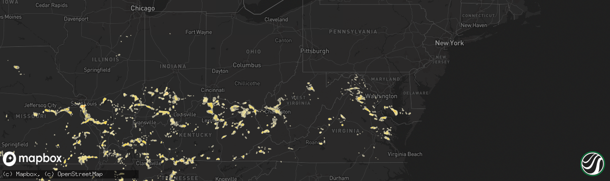 Hail map in West Virginia on July 8, 2012