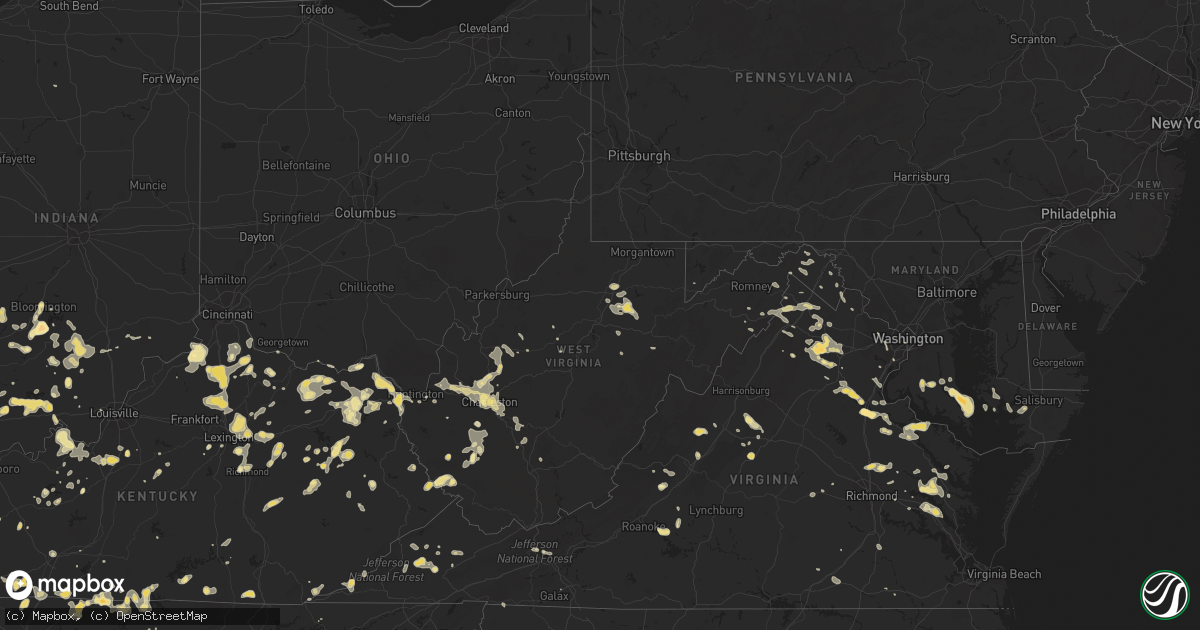 Hail map in West Virginia on July 8, 2012