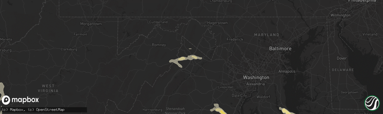 Hail map in Winchester, VA on July 8, 2012