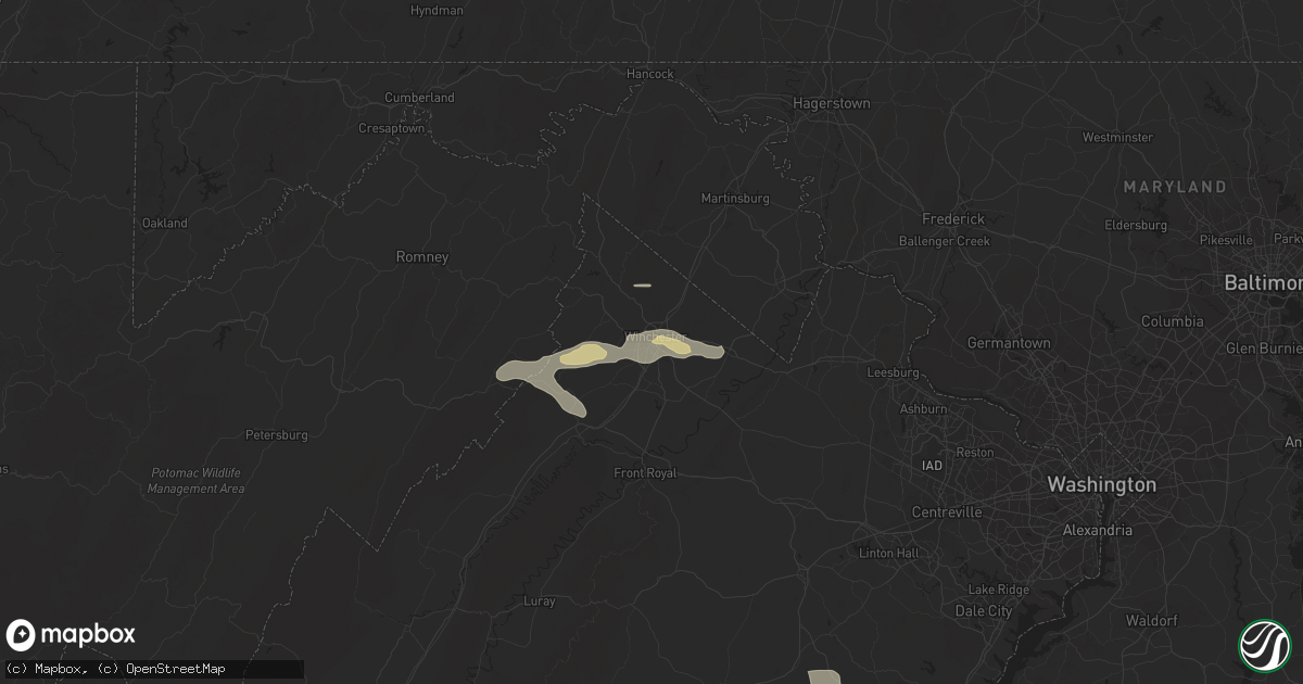 Hail map in Winchester, VA on July 8, 2012