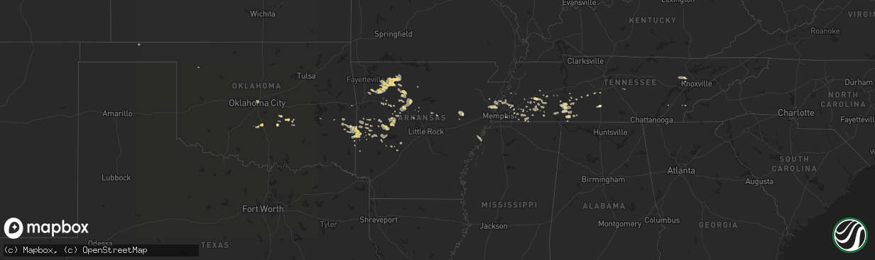 Hail map in Arkansas on July 8, 2014