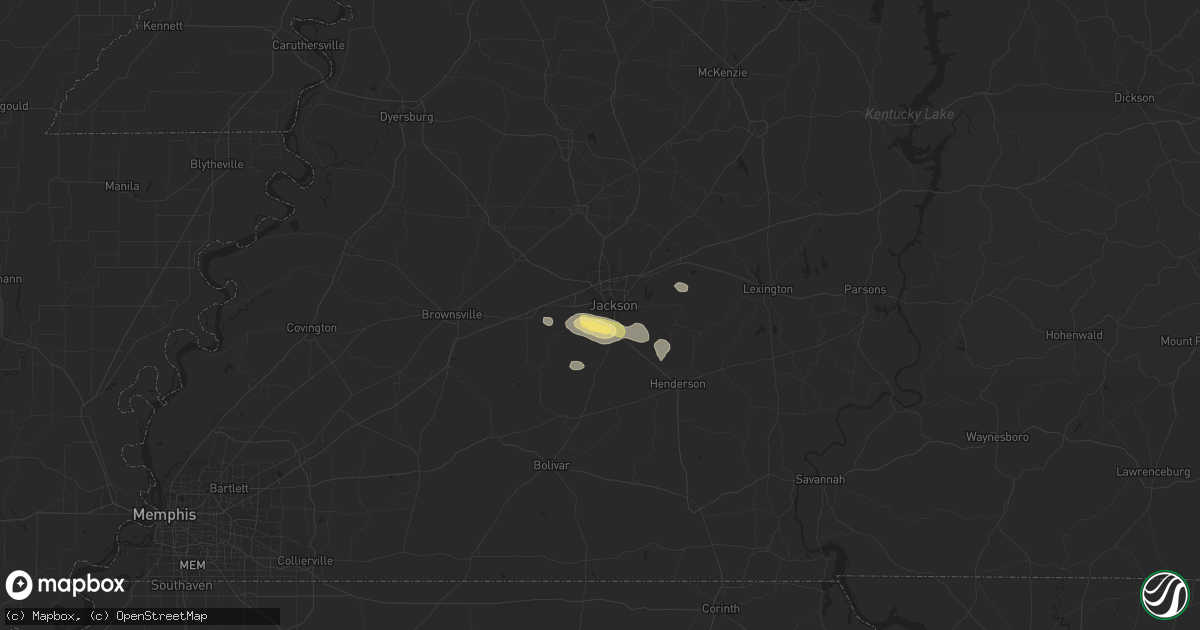 Hail map in Jackson, TN on July 8, 2014