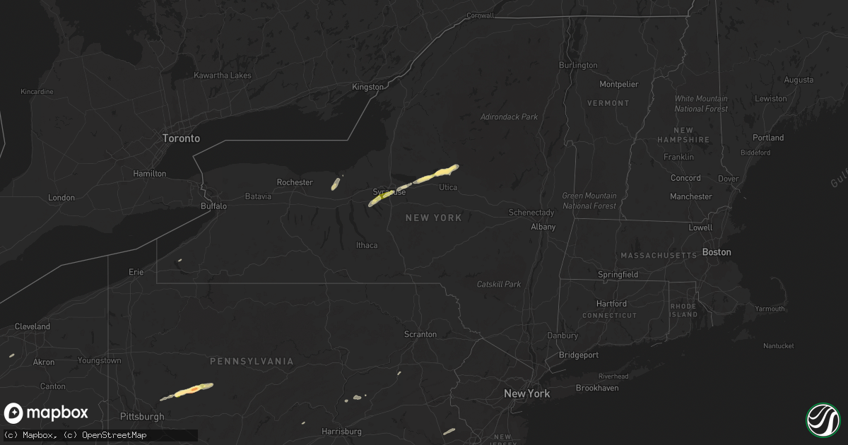 Hail map in New York on July 8, 2014