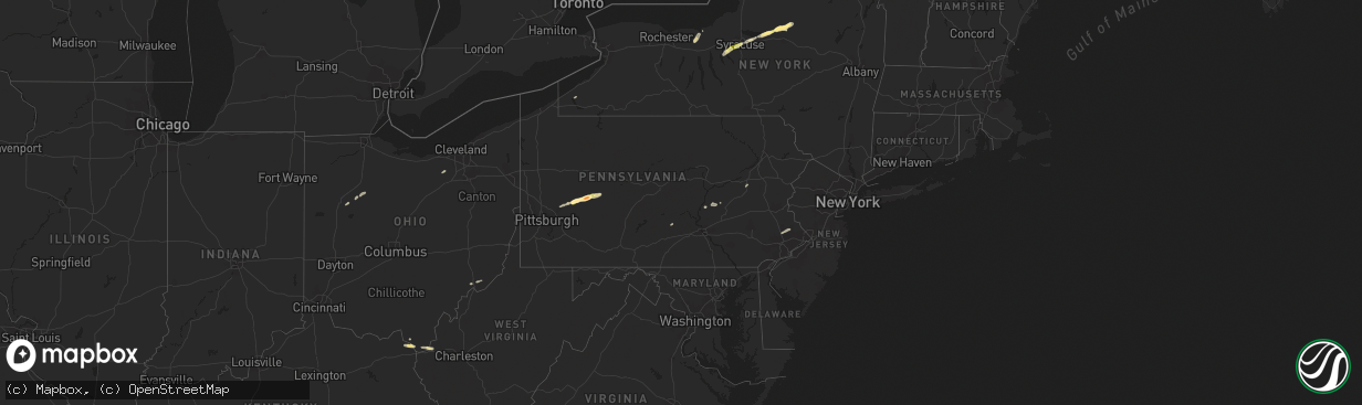 Hail map in Pennsylvania on July 8, 2014