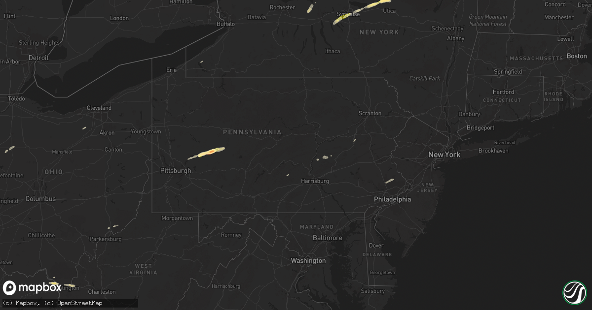 Hail map in Pennsylvania on July 8, 2014