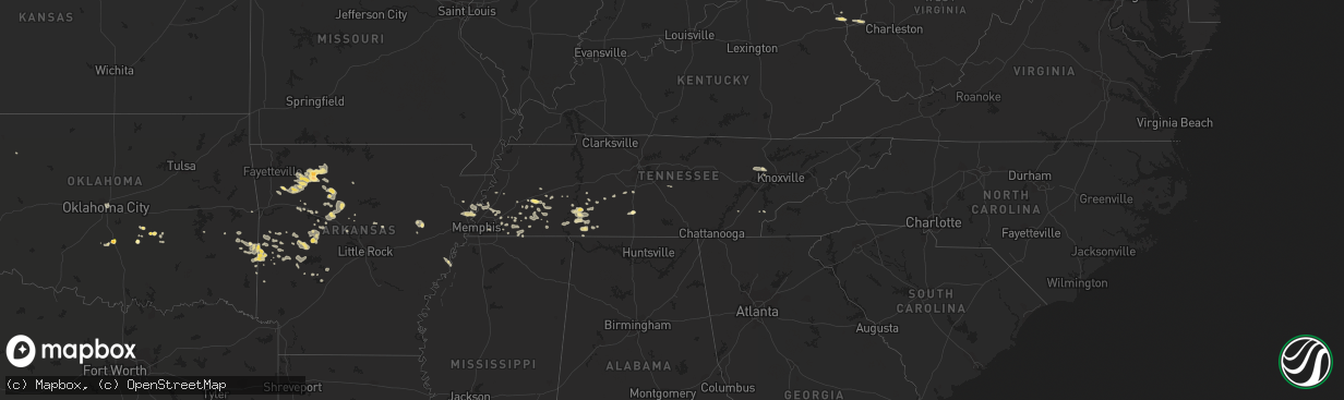 Hail map in Tennessee on July 8, 2014