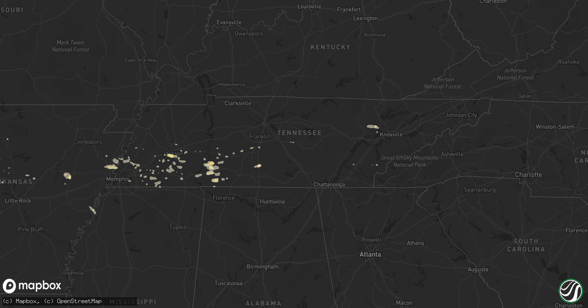 Hail map in Tennessee on July 8, 2014
