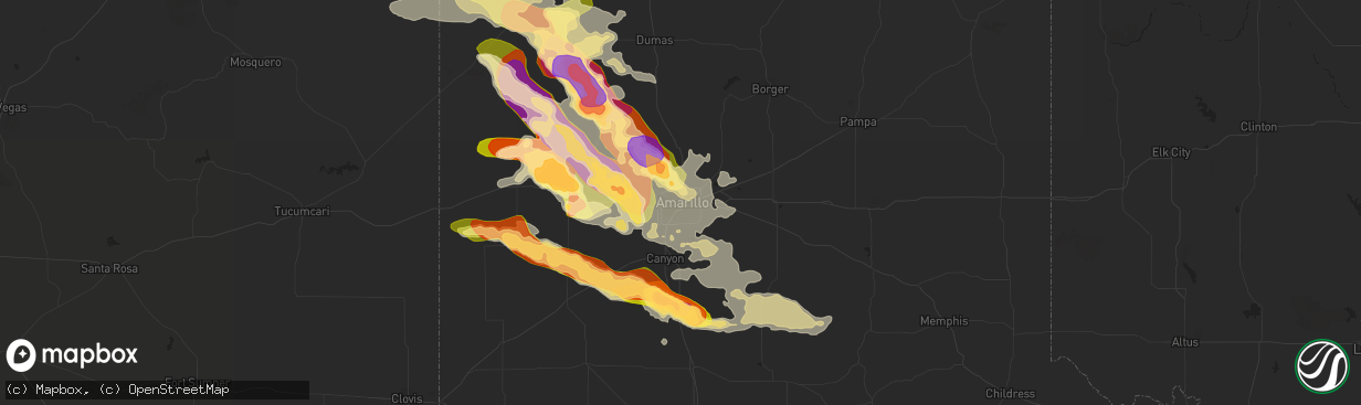 Hail map in Amarillo, TX on July 8, 2015