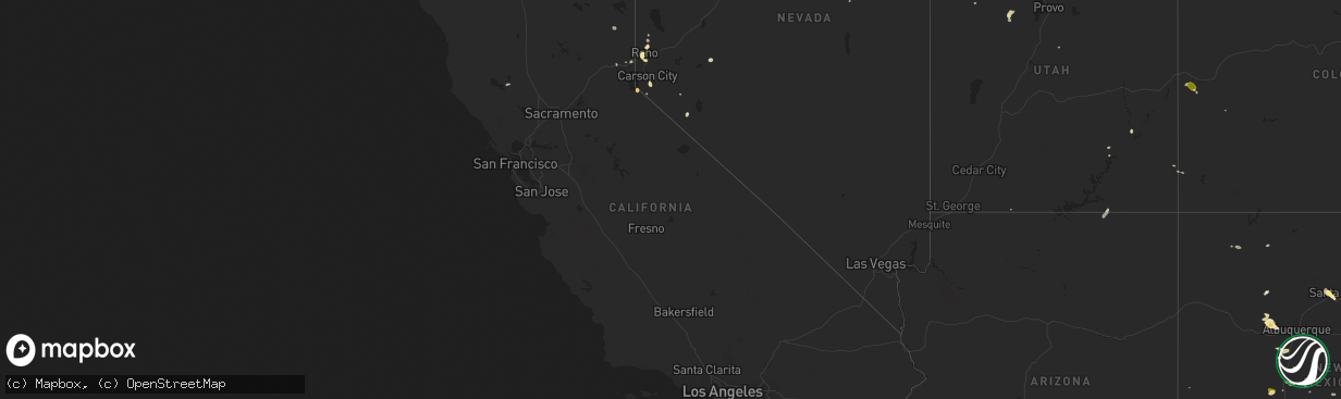 Hail map in California on July 8, 2015