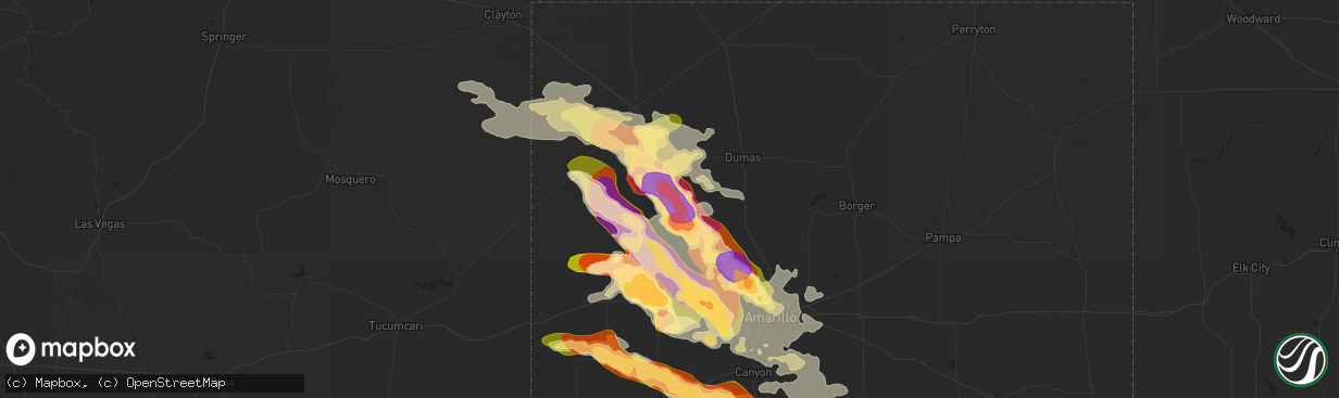 Hail map in Channing, TX on July 8, 2015