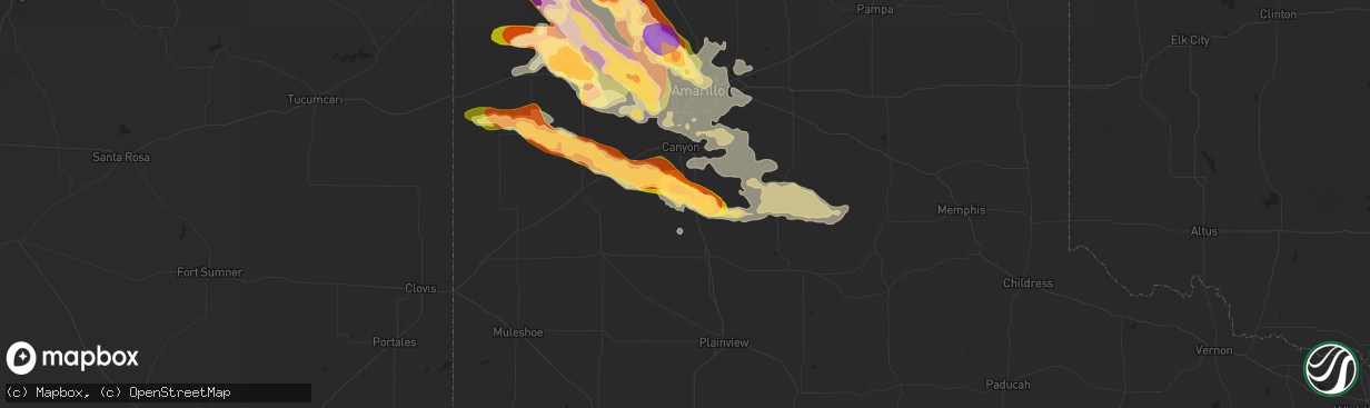 Hail map in Happy, TX on July 8, 2015