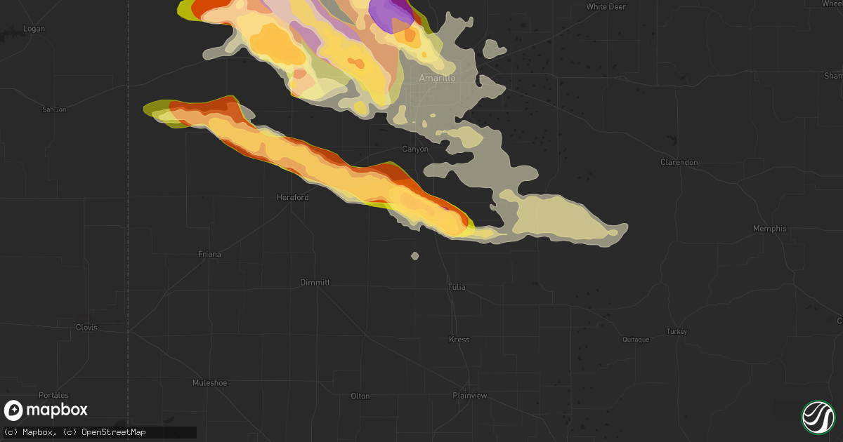 Hail map in Happy, TX on July 8, 2015
