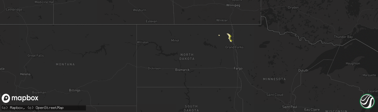 Hail map in North Dakota on July 8, 2015