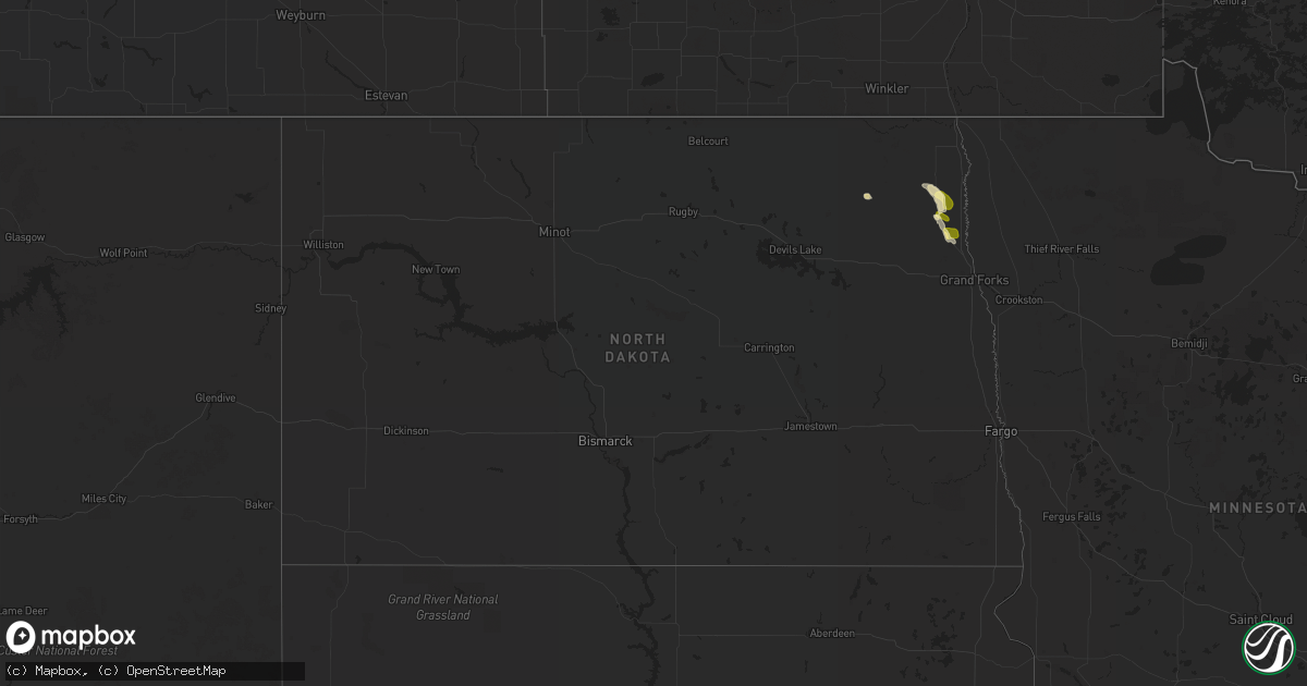 Hail map in North Dakota on July 8, 2015